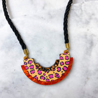 Wild Orange Leopard Print Statement Bib Necklace