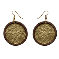 Leather Inlay Dangle Earrings - Circles