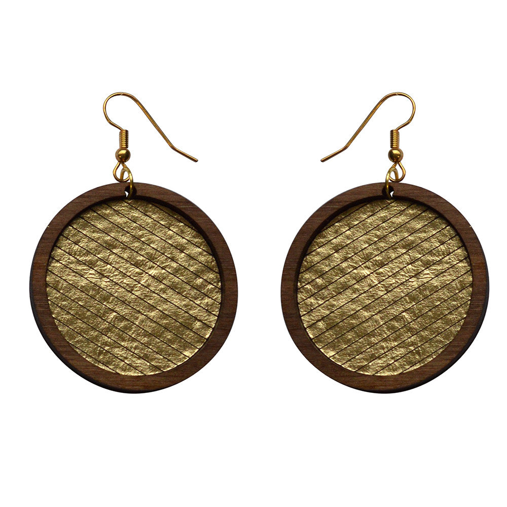 Leather Inlay Dangle Earrings - Circles