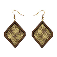 Leather Inlay Dangle Earrings - Diamonds
