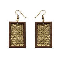 Leather Inlay Dangle Earrings - Rectangles