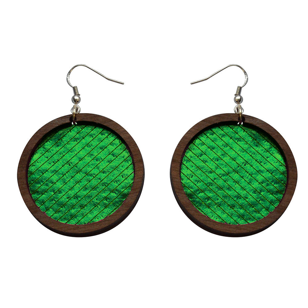 Leather Inlay Dangle Earrings - Circles