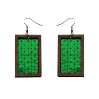 Leather Inlay Dangle Earrings - Rectangles
