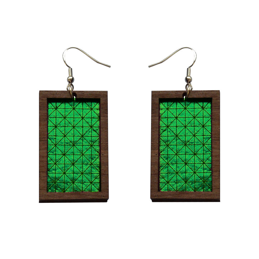 Leather Inlay Dangle Earrings - Rectangles