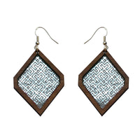 Leather Inlay Dangle Earrings - Diamonds