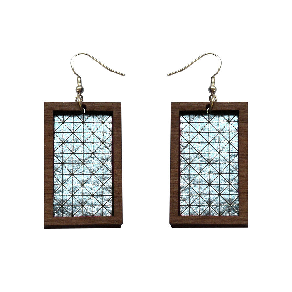 Leather Inlay Dangle Earrings - Rectangles