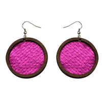 Leather Inlay Dangle Earrings - Circles