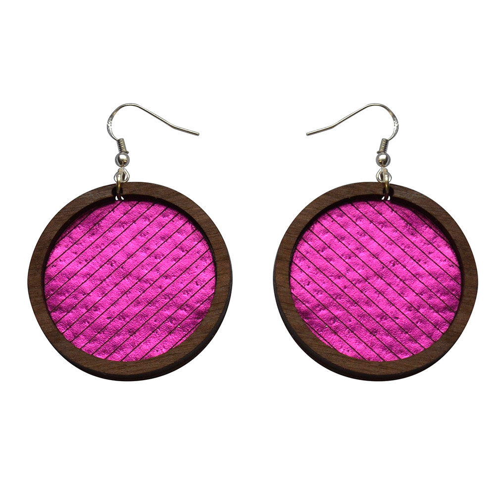 Leather Inlay Dangle Earrings - Circles