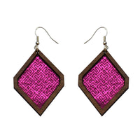 Leather Inlay Dangle Earrings - Diamonds