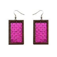 Leather Inlay Dangle Earrings - Rectangles
