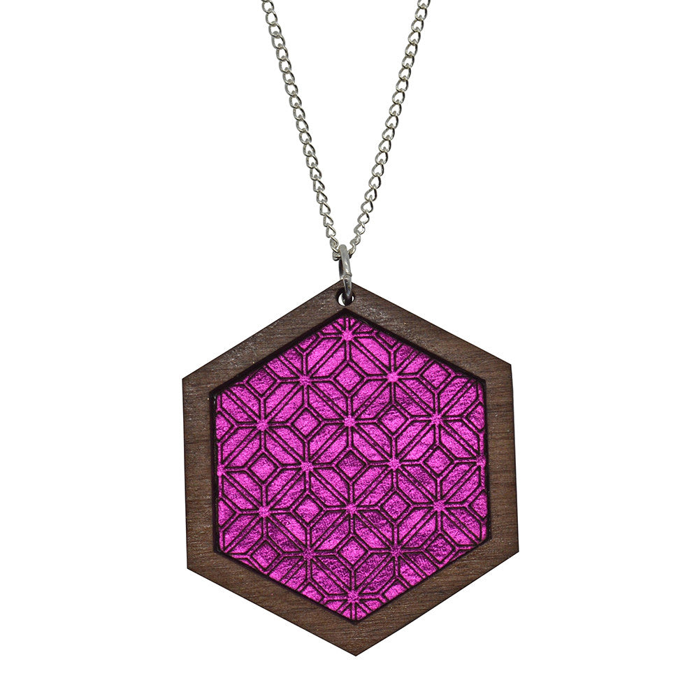 Leather Inlay Necklace - Hexagon