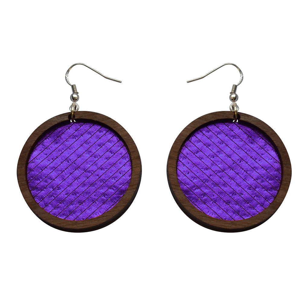 Leather Inlay Dangle Earrings - Circles