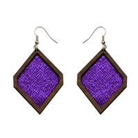 Leather Inlay Dangle Earrings - Diamonds