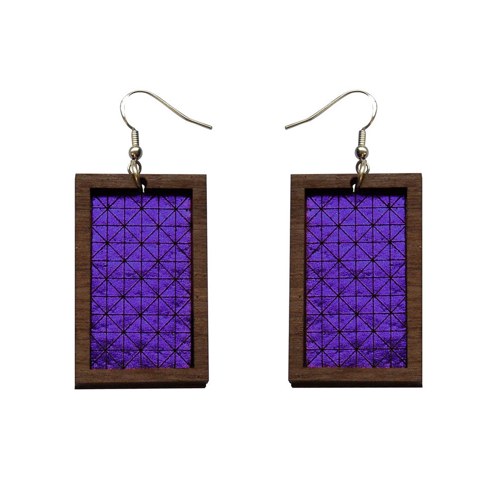 Leather Inlay Dangle Earrings - Rectangles