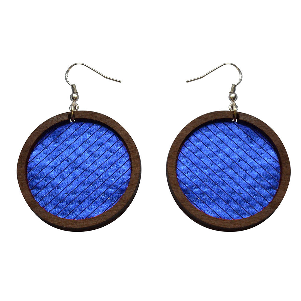 Leather Inlay Dangle Earrings - Circles
