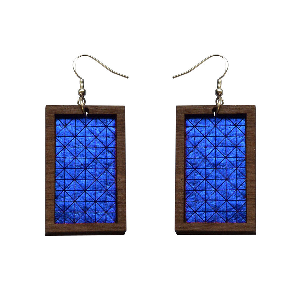 Leather Inlay Dangle Earrings - Rectangles