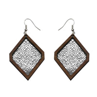 Leather Inlay Dangle Earrings - Diamonds
