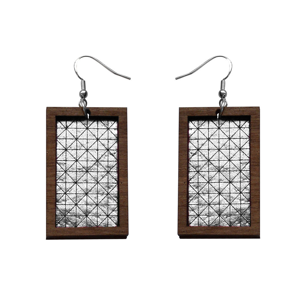 Leather Inlay Dangle Earrings - Rectangles