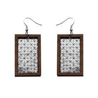Leather Inlay Dangle Earrings - Rectangles